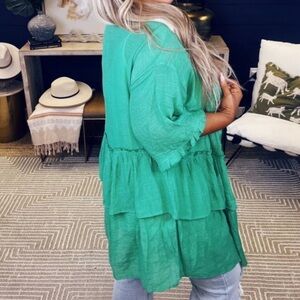 Easel Teal open front ruffled semi sheer Textured cardigan NWOT